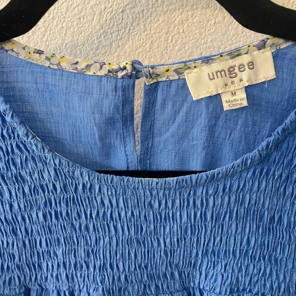 Umgee Blue Babydoll Dress Smocked Ruffle Sleeve Cottagecore M - Picture 8 of 11